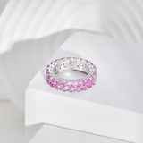 Mini Pink Love Hearts Sterling Silver Band