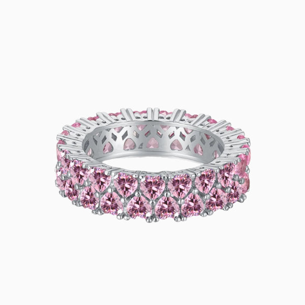 Mini Pink Love Hearts Sterling Silver Band